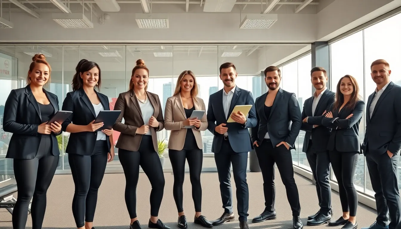 group of professional personal trainers in a modern perth fitness studio